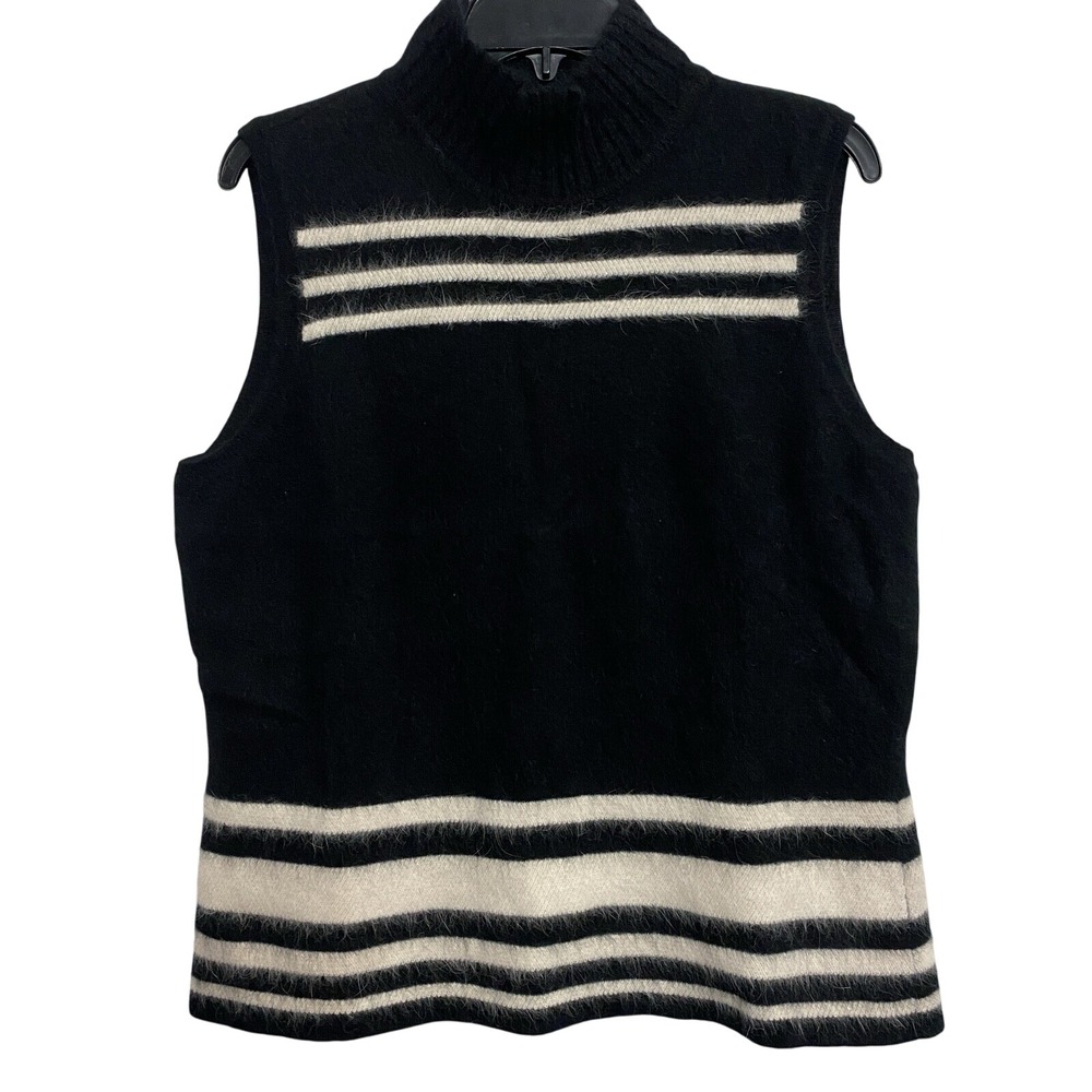 Talbots Collection Sweater Vest Women XL Black Eyelashes Ivory Angora Wool Blend